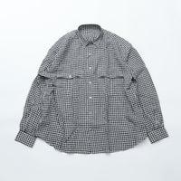PORTER CLASSIC  ROLL UP LINEN GINGHAM CHECK SHIRT BLACK