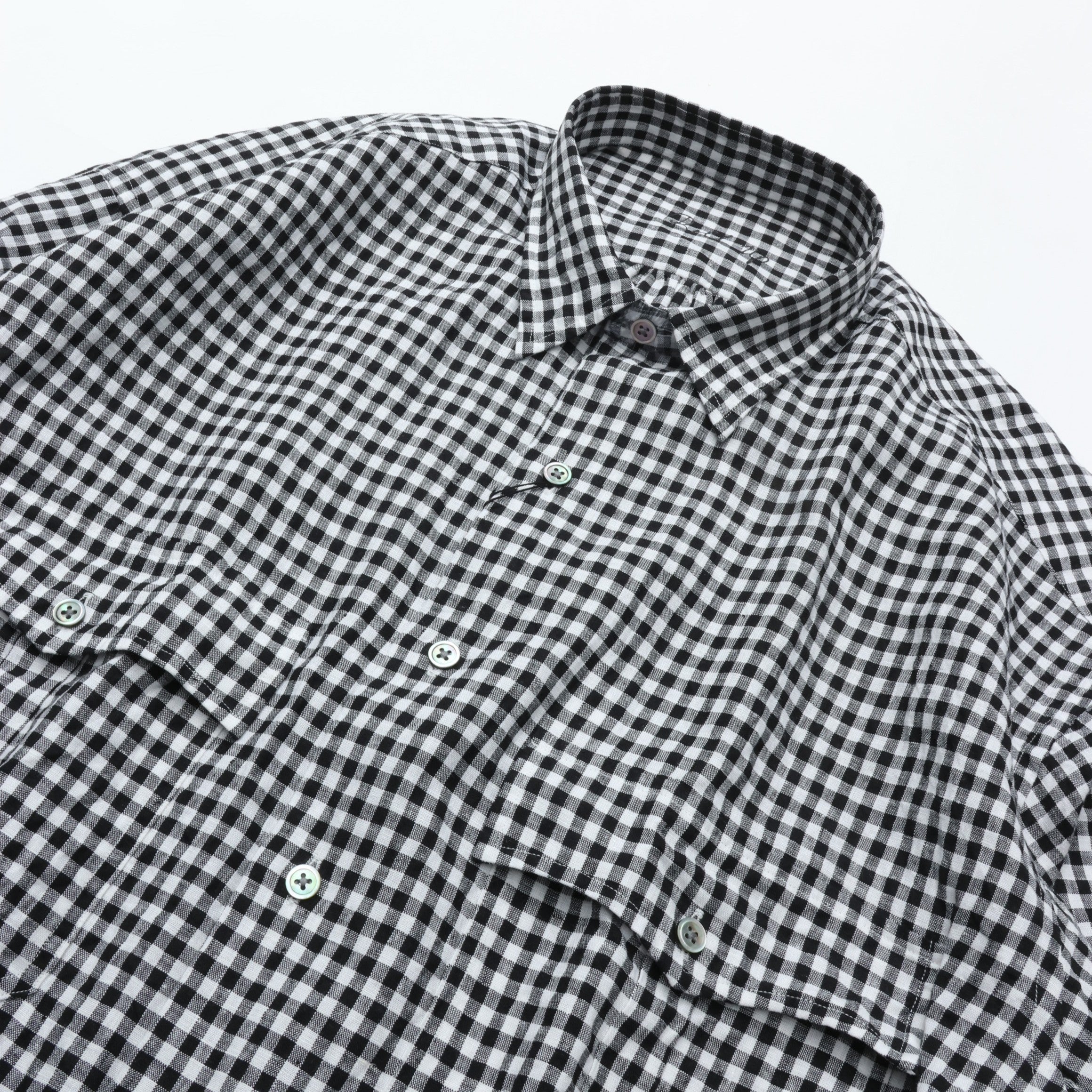 PORTER CLASSIC ROLL UP LINEN GINGHAM CHECK SHIRT BLACK – CASDAY