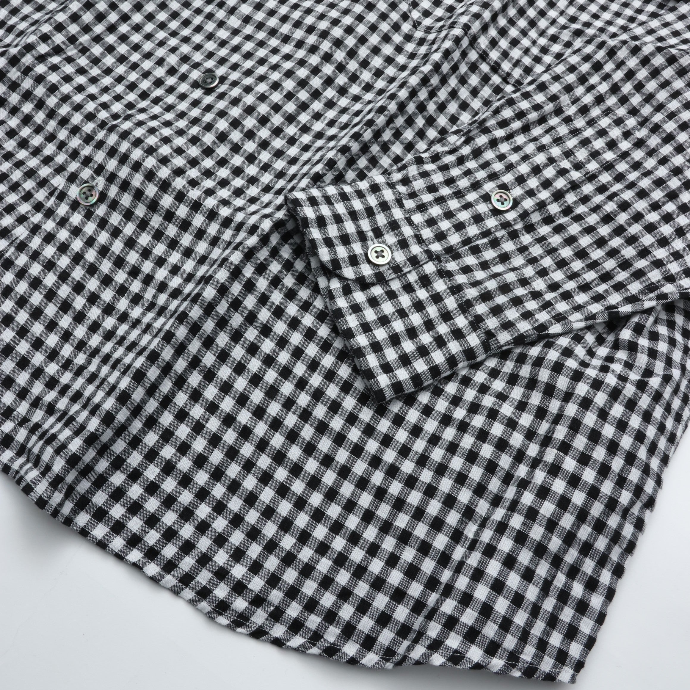 PORTER CLASSIC ROLL UP LINEN GINGHAM CHECK SHIRT BLACK – CASDAY