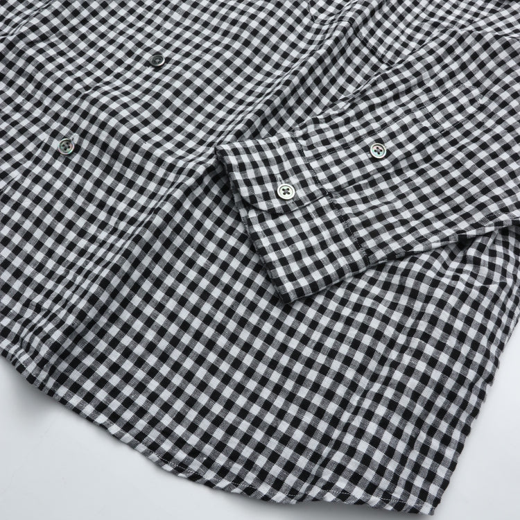PORTER CLASSIC  ROLL UP LINEN GINGHAM CHECK SHIRT BLACK
