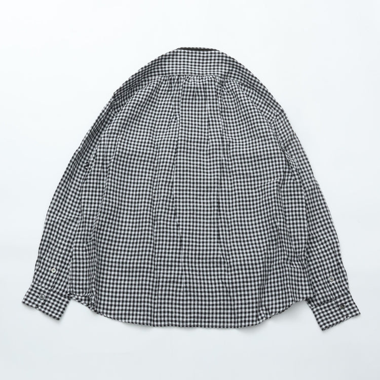 PORTER CLASSIC  ROLL UP LINEN GINGHAM CHECK SHIRT BLACK