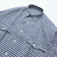 PORTER CLASSIC  ROLL UP LINEN GINGHAM CHECK SHIRT DARK BLUE