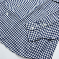 PORTER CLASSIC  ROLL UP LINEN GINGHAM CHECK SHIRT DARK BLUE