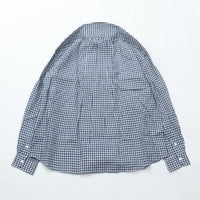 PORTER CLASSIC  ROLL UP LINEN GINGHAM CHECK SHIRT DARK BLUE