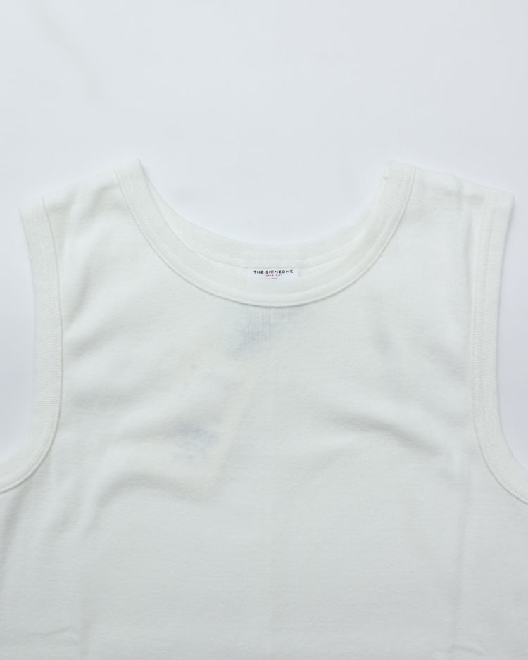 THE SHINZONE / CIRCULAR RIB SLEEVELESS 01 WHITE