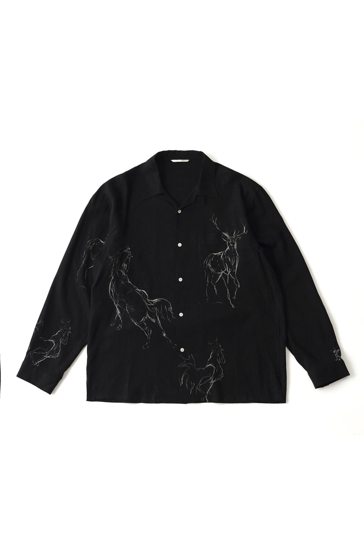 OLD JOE BRAND ORIGINAL PRINTED OPEN COLLAR SHIRTS (ANIMAL DRAWING) Long-sleeve 261OJ-SH18