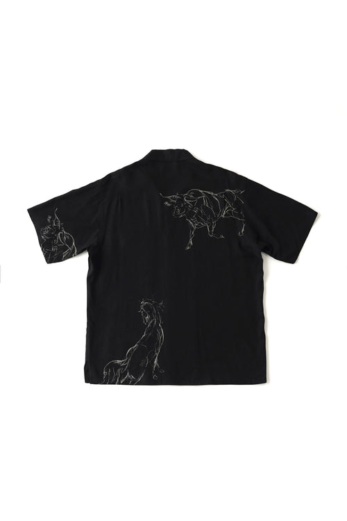 OLD JOE BRAND  ORIGINAL PRINTED OPEN COLLAR SHIRTS (ANIMAL DRAWING) Short-sleeve BLACK 261OJ-SH22