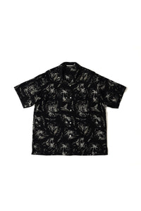 OLD JOE BRAND  ORIGINAL PRINTED OPEN COLLAR SHIRTS (PALM TREE) Short-sleeve BLACK 261OJ-SH23