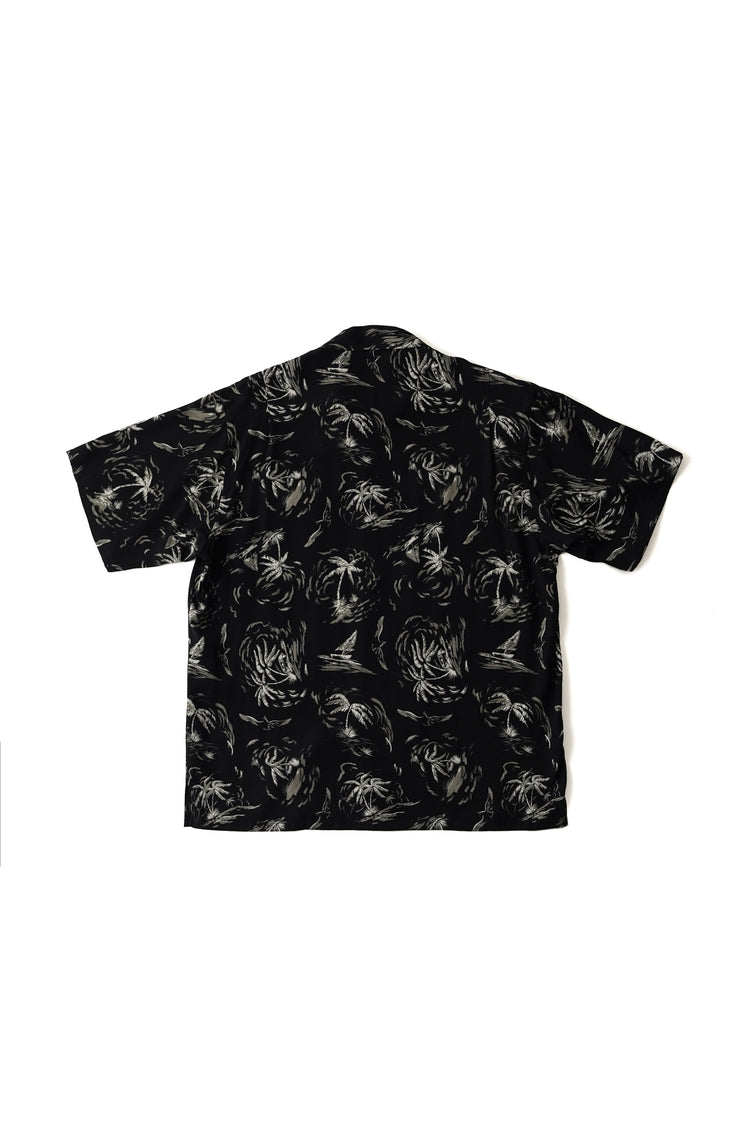 OLD JOE BRAND  ORIGINAL PRINTED OPEN COLLAR SHIRTS (PALM TREE) Short-sleeve BLACK 261OJ-SH23