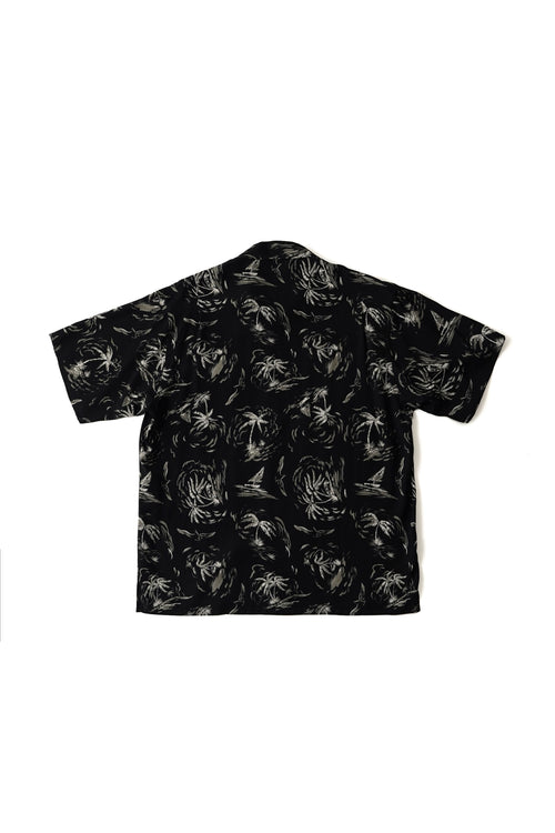 OLD JOE BRAND  ORIGINAL PRINTED OPEN COLLAR SHIRTS (PALM TREE) Short-sleeve BLACK 261OJ-SH23