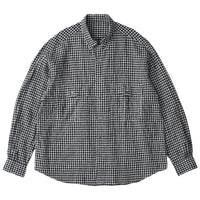 PORTER CLASSIC  ROLL UP LINEN GINGHAM CHECK SHIRT BLACK