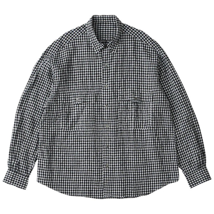 PORTER CLASSIC  ROLL UP LINEN GINGHAM CHECK SHIRT BLACK