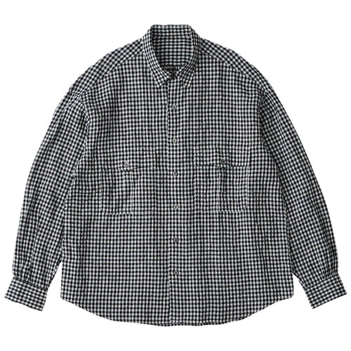 PORTER CLASSIC  ROLL UP LINEN GINGHAM CHECK SHIRT BLACK