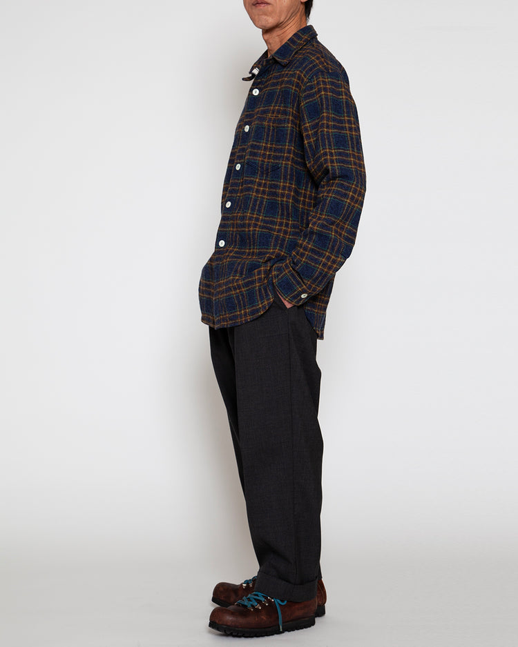 THE CORONA UTILITY   CS001 - NAVY 1POCKET SHIRT / Navy × Green CS001-26-03