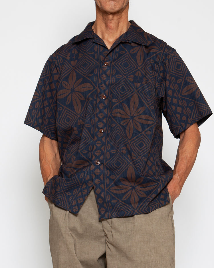 THE CORONA UTILITY  CS097 - FRENCH CAFE SHIRT S/S / Charcoal Grey × Brown CS097-26-02