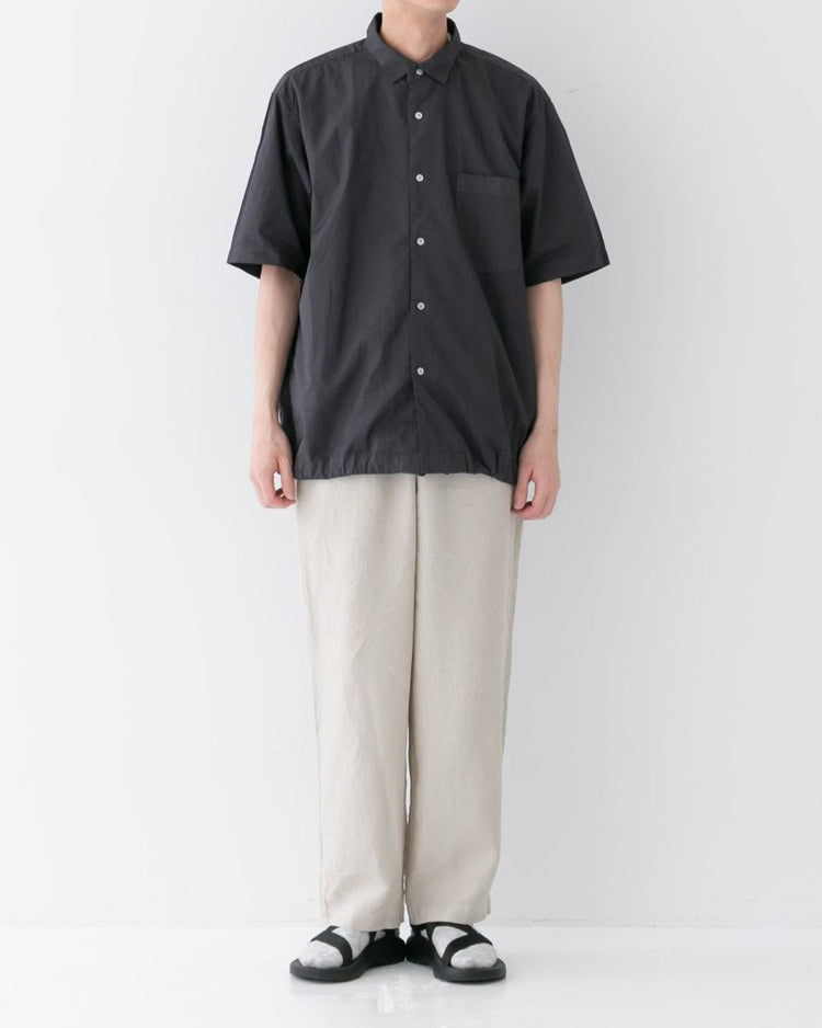 RINEN / 	70/1ツイル 裾ヒモ半袖レギュラーカラーシャツ 10クロ