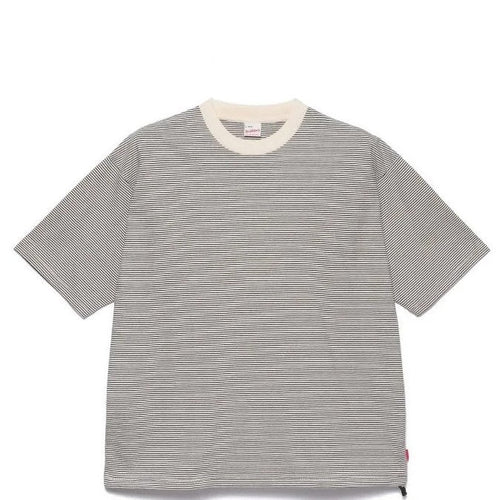 Healthknit / ナローボーダー　ワイドクルーネック半袖Tシャツ NATURAL*BLACK