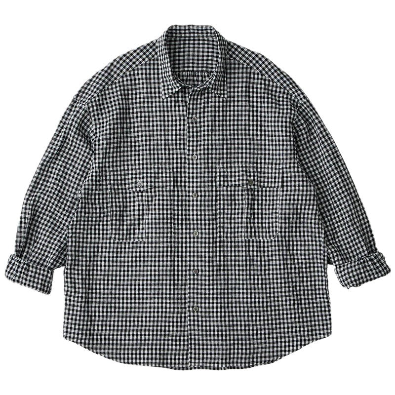 PORTER CLASSIC ROLL UP LINEN GINGHAM CHECK SHIRT BLACK – CASDAY