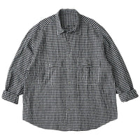 PORTER CLASSIC  ROLL UP LINEN GINGHAM CHECK SHIRT BLACK