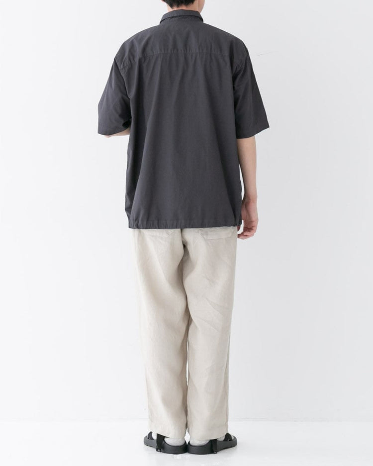 RINEN / 	70/1ツイル 裾ヒモ半袖レギュラーカラーシャツ 10クロ