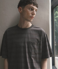 ANOTHER OFFICE  Ordinary Multi Stripe Pocket TEE AOFSTS016 MILD BROWN