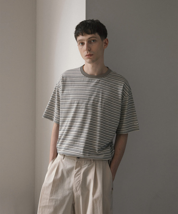 ANOTHER OFFICE Zephyr Stripe Short Sleeve TEE AOFSTS018 LIGHT KHAKI