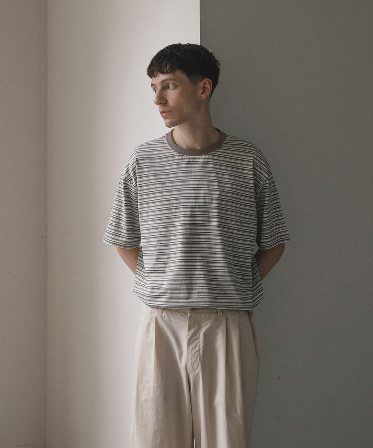 ANOTHER OFFICE  Zephyr Stripe Short Sleeve TEE AOFSTS018 LIGHT KHAKI