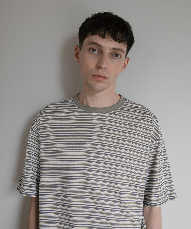 ANOTHER OFFICE Zephyr Stripe Short Sleeve TEE AOFSTS018 LIGHT KHAKI