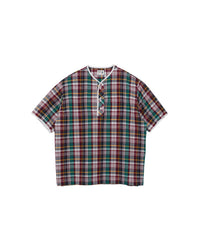 Henley Neck Department   Albert Henley Neck Shirt  Green MADRAS PLAID