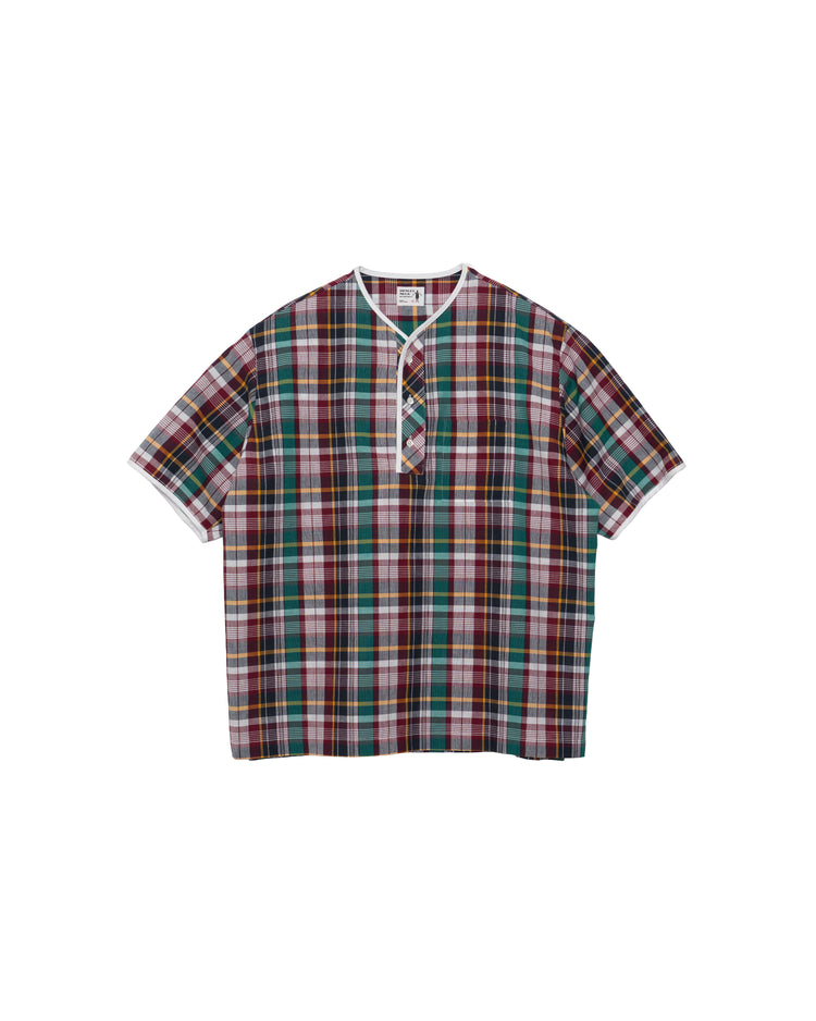 Henley Neck Department   Albert Henley Neck Shirt  Green MADRAS PLAID