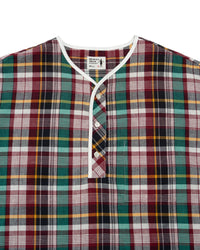 Henley Neck Department   Albert Henley Neck Shirt  Green MADRAS PLAID
