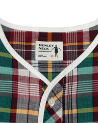 Henley Neck Department   Albert Henley Neck Shirt  Green MADRAS PLAID