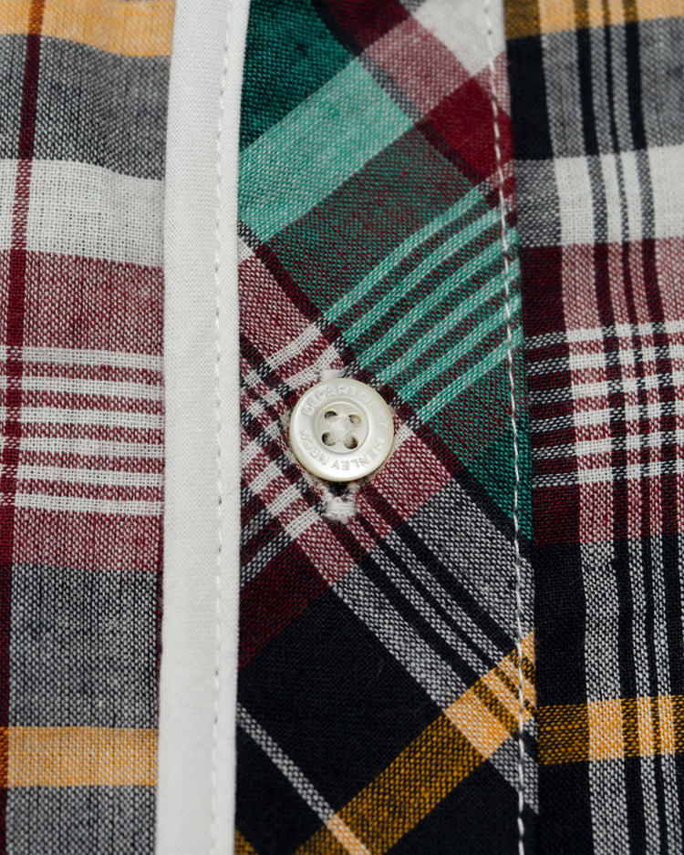 Henley Neck Department   Albert Henley Neck Shirt  Green MADRAS PLAID