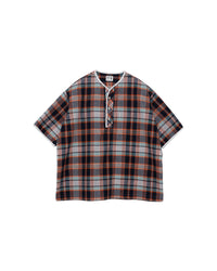 Henley Neck Department   Albert Henley Neck Shirt  Orange MADRAS PLAID
