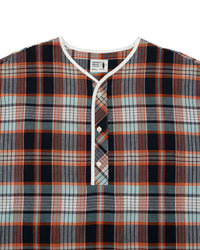 Henley Neck Department   Albert Henley Neck Shirt  Orange MADRAS PLAID