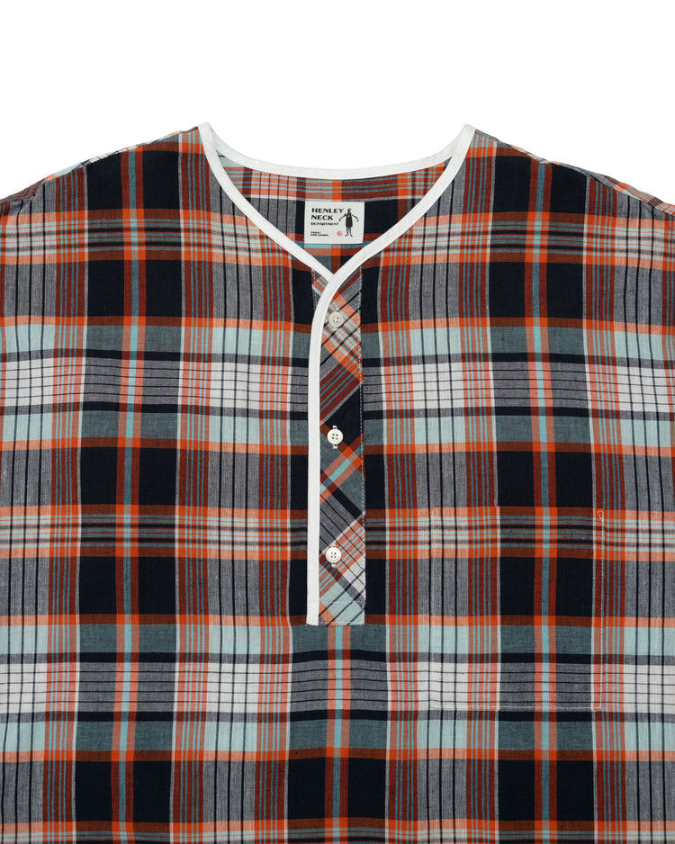 Henley Neck Department   Albert Henley Neck Shirt  Orange MADRAS PLAID