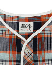 Henley Neck Department   Albert Henley Neck Shirt  Orange MADRAS PLAID