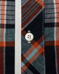 Henley Neck Department   Albert Henley Neck Shirt  Orange MADRAS PLAID