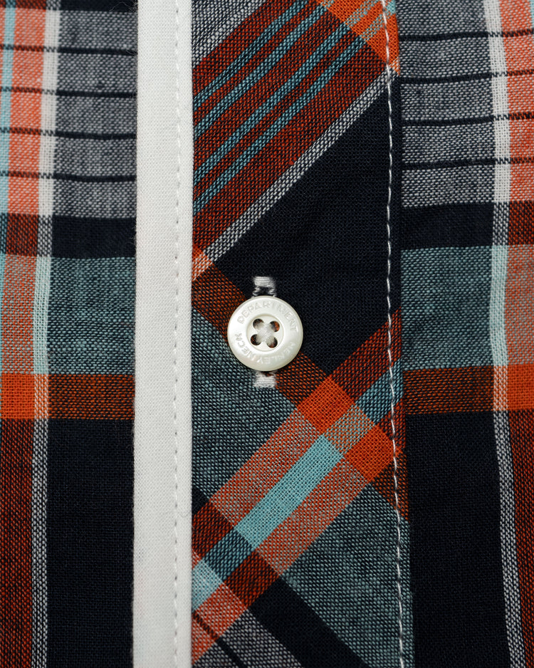 Henley Neck Department   Albert Henley Neck Shirt  Orange MADRAS PLAID