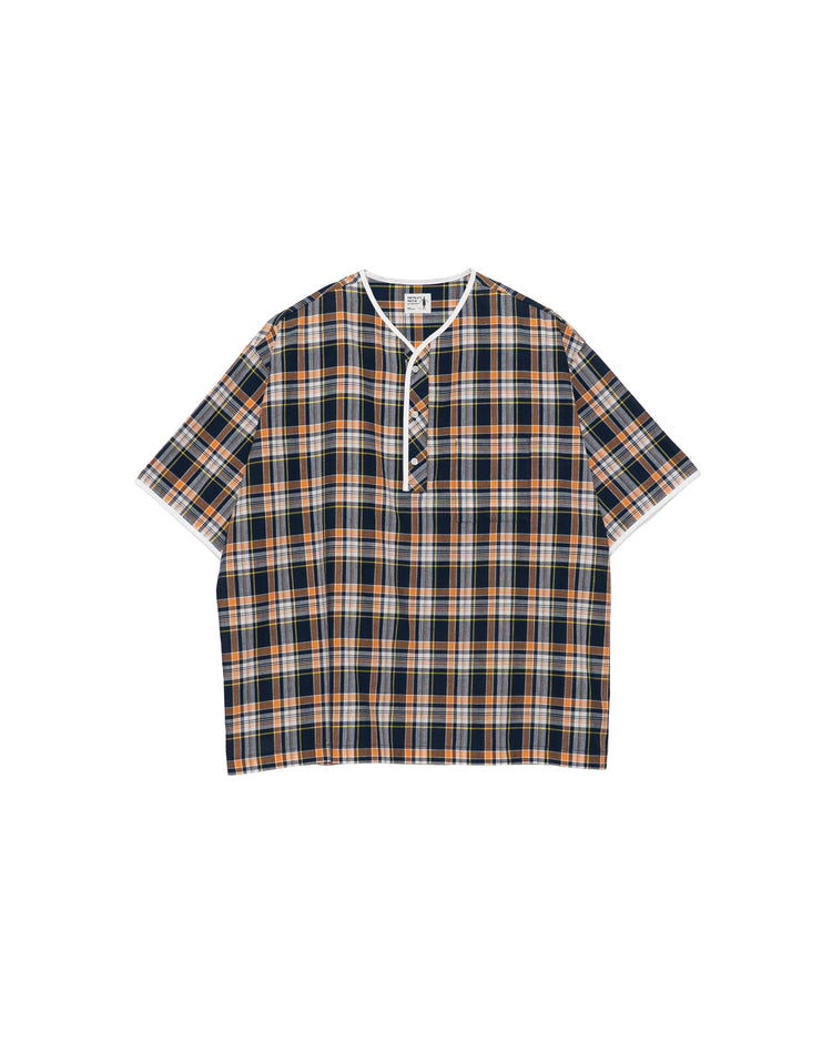Henley Neck Department   Albert Henley Neck Shirt  Orange×Yellow MADRAS PLAID