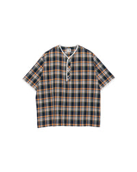 Henley Neck Department   Albert Henley Neck Shirt  Orange x Yellow MADRAS PLAID