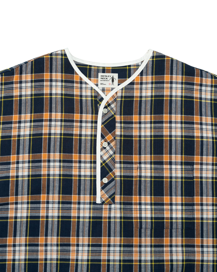 Henley Neck Department   Albert Henley Neck Shirt  Orange×Yellow MADRAS PLAID