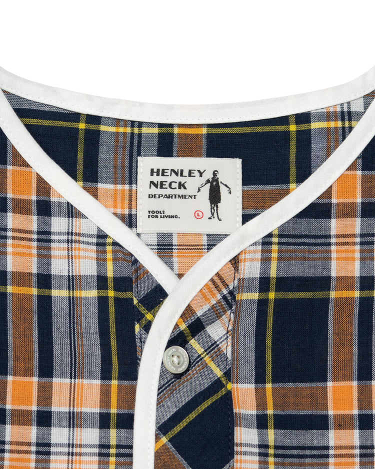 Henley Neck Department   Albert Henley Neck Shirt  Orange×Yellow MADRAS PLAID
