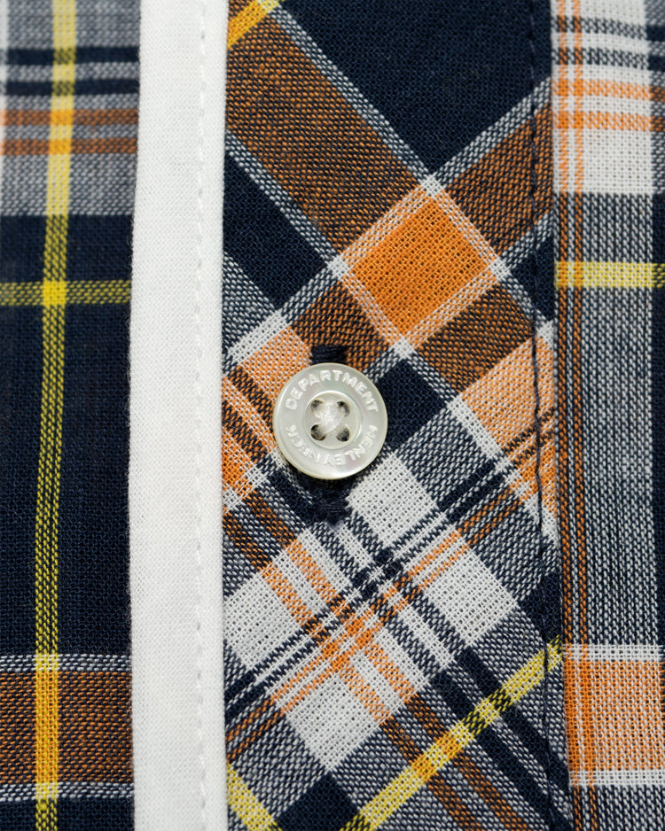 Henley Neck Department   Albert Henley Neck Shirt  Orange x Yellow MADRAS PLAID