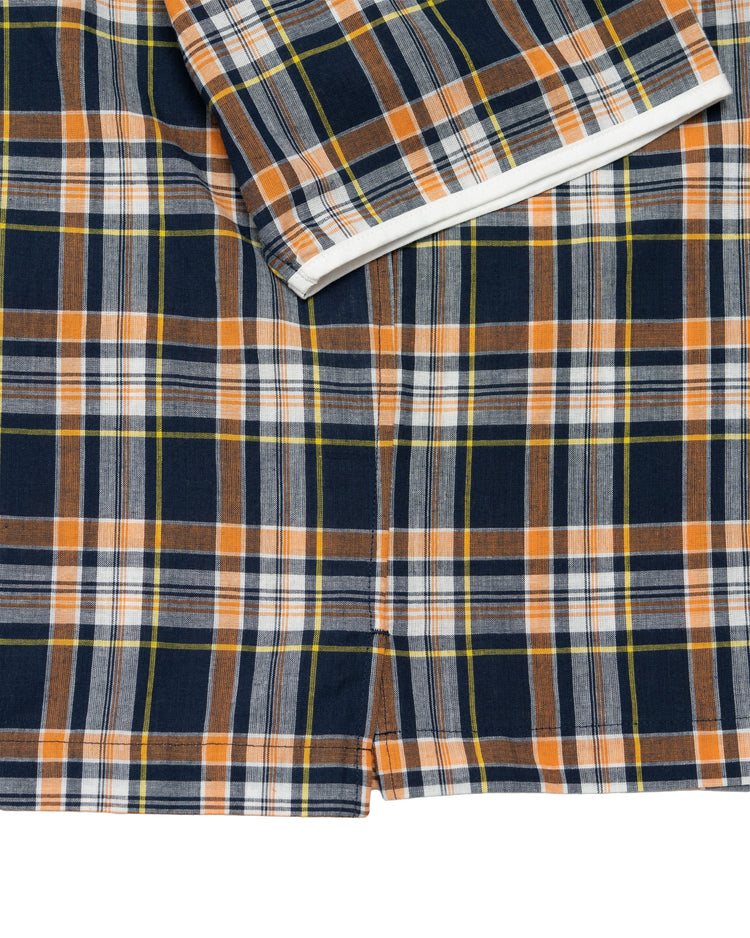 Henley Neck Department   Albert Henley Neck Shirt  Orange×Yellow MADRAS PLAID