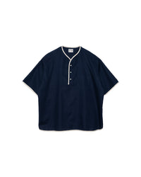 Henley Neck Department   Allen Henley Neck Shirt  Cotton x Linen Navy