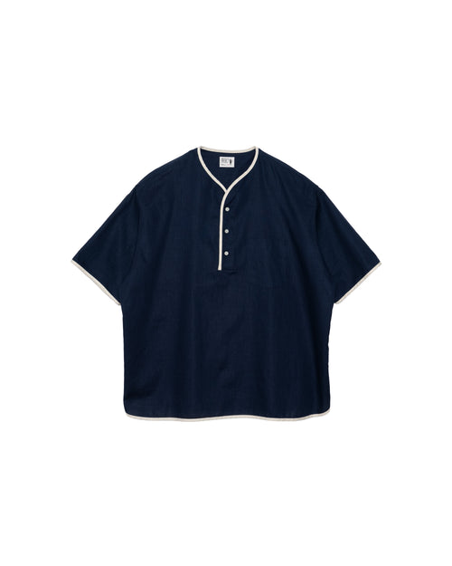 Henley Neck Series Allen Henley Neck Shirt Cotton x Linen Navy