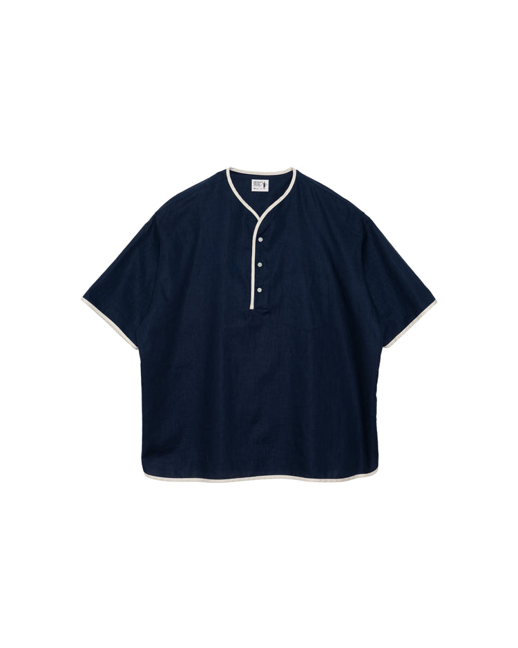 Henley Neck Series Allen Henley Neck Shirt Cotton x Linen Navy