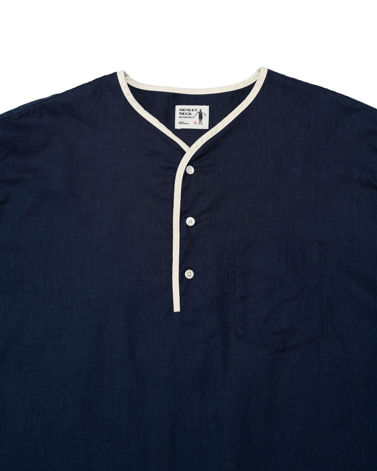 Henley Neck Series Allen Henley Neck Shirt Cotton x Linen Navy