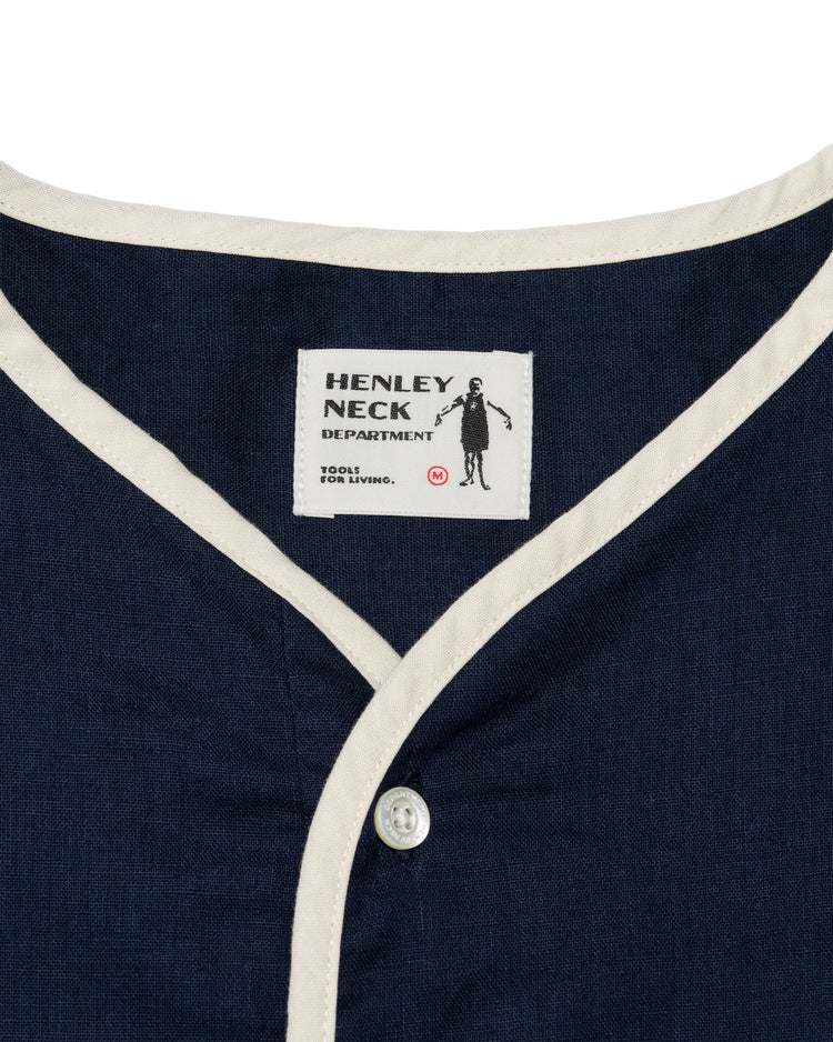Henley Neck Series Allen Henley Neck Shirt Cotton x Linen Navy